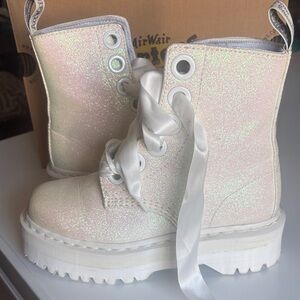 Dr. Martens White Iridescent Lace-Up Boots